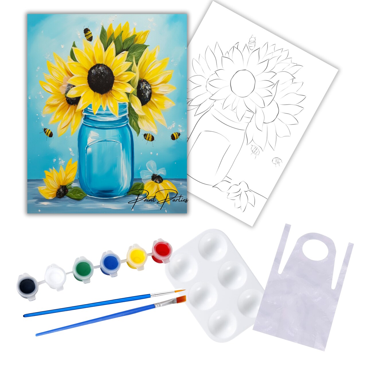 "Sunflowers In A Jar" DIY Canvas Art Kit, Adult Beginner, Acrylic Paint Size 11x14 inch